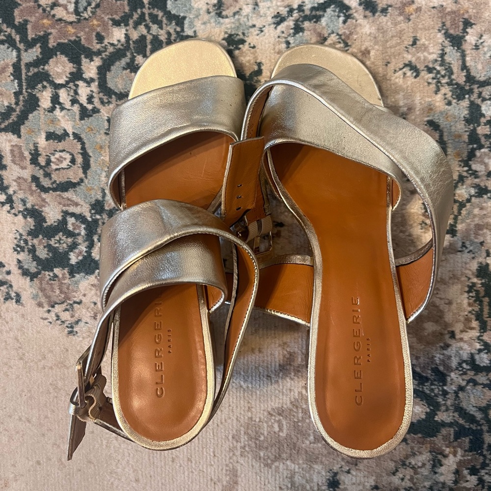 Robert Clergerie Gold Metallic Leather Strappy Sandals sz 38/US 7 - Picture 3 of 6